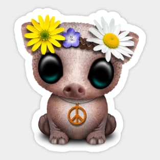 Cute Baby Pig Hippie Sticker